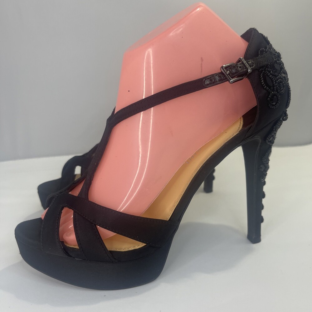 GIANNI BINI CUSTOMIZED BEADED MELISSA 8.5M Black Platform Stiletto Heels WEDDING